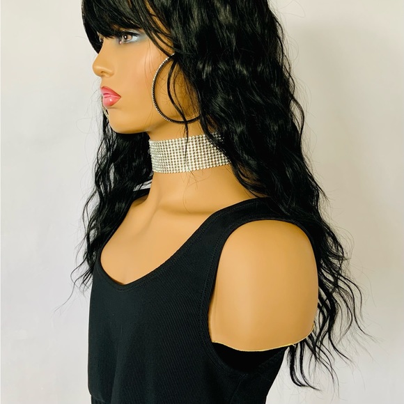 20” Effortless Style Black Synthetic Wig with Bangs for Daily Wear/Cospl… - Picture 8 of 12